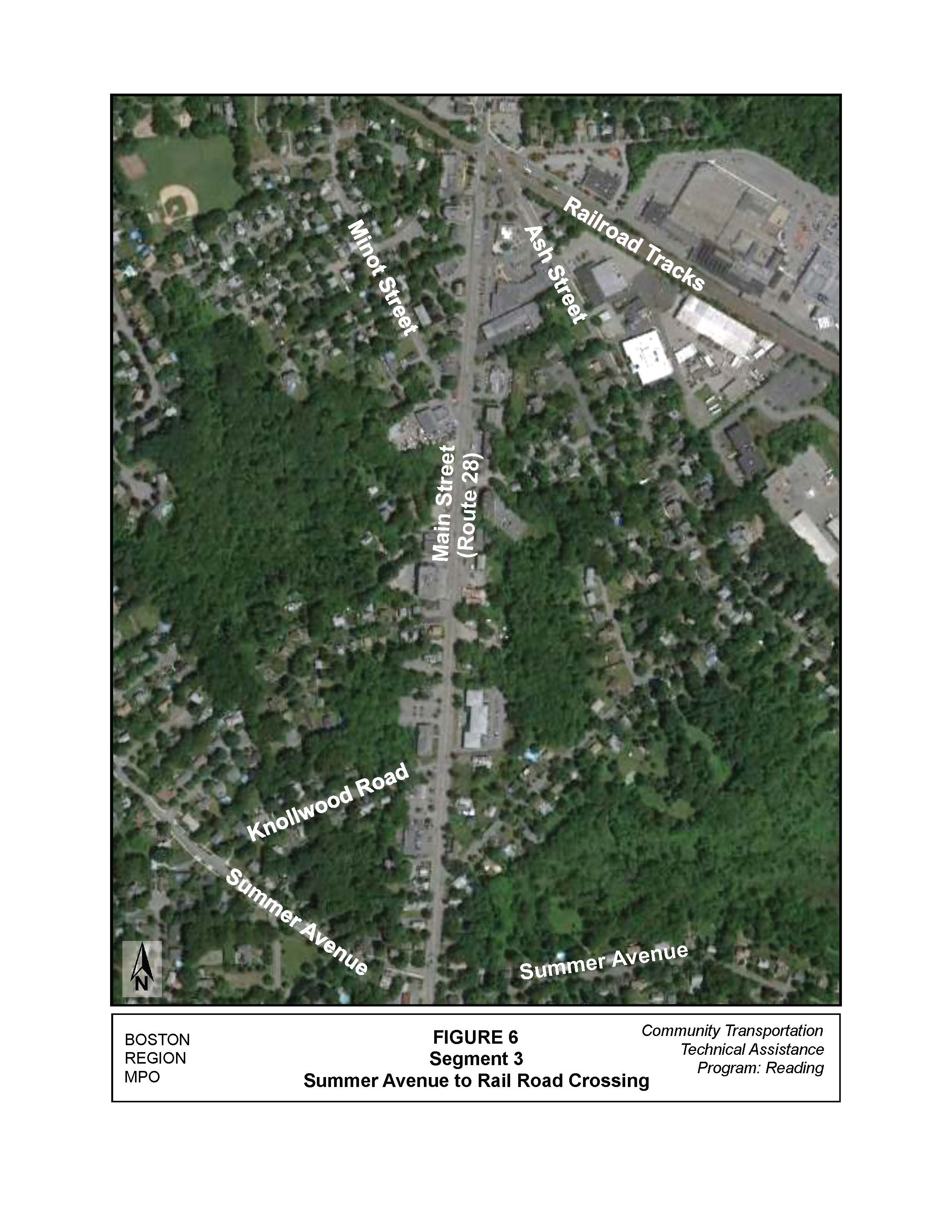 Map showing Segment Three of study, to Summer Avenue to Rail Road Crossing.